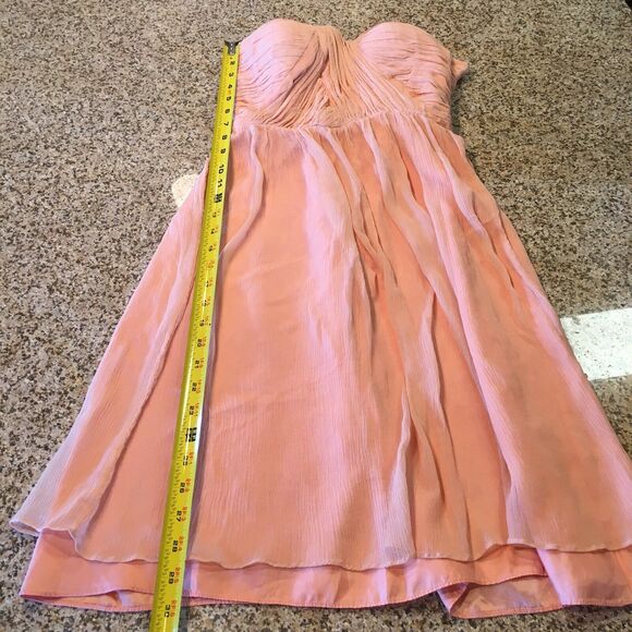 Donna Morgan Sz 2 Orange Coral Pink Dress Strapless Sweetheart Crinkle Silk - Picture 9 of 12